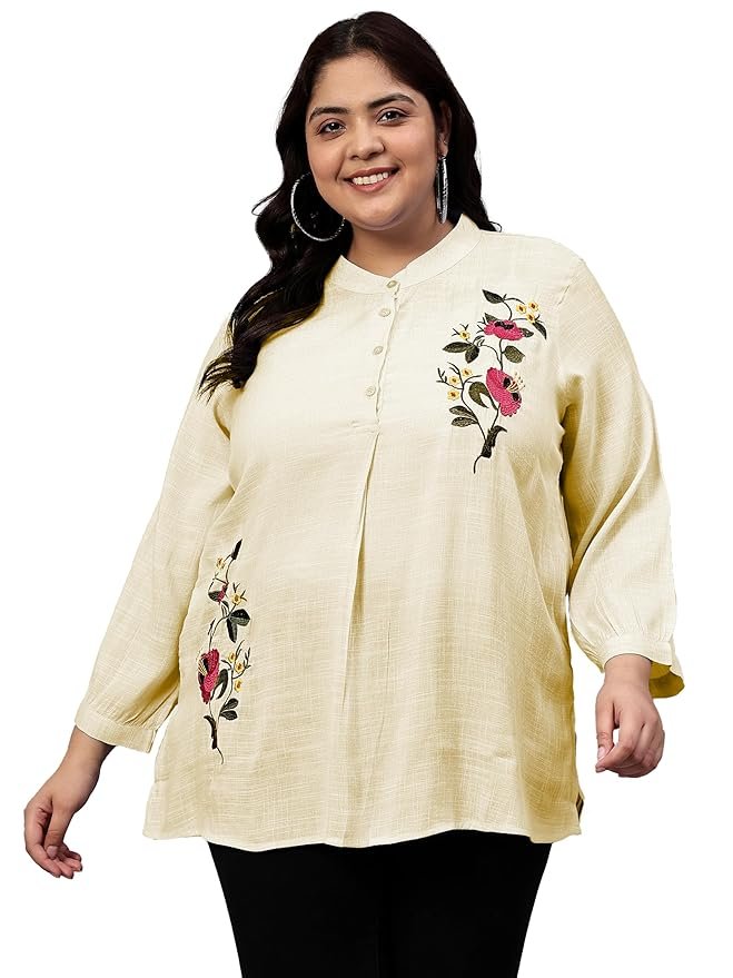 Indietoga Women's Plus Size Cotton Embroidered Longline Tunic Tops (2XL to 7XL)